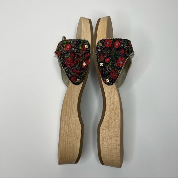 GANNI x Dr. Scholl's Red Floral Buckle Wooden Clog Slides Sandals Retro NEW - Picture 9 of 13